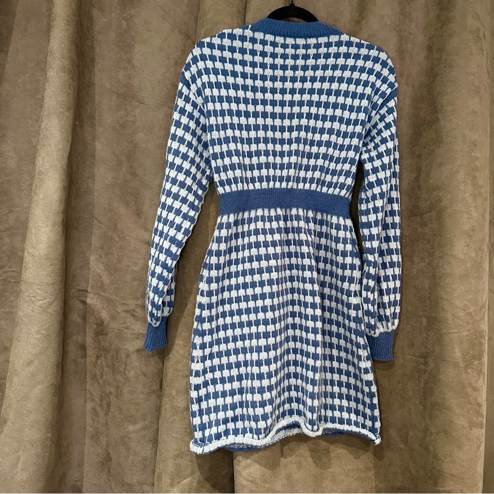 MODA ME COUTURE Sweater Dress Polyester Houndstooth Quiet Luxury L Blue - Picture 6 of 10